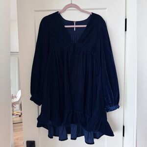 Navy Velvet Long Sleeve Babydoll Dress